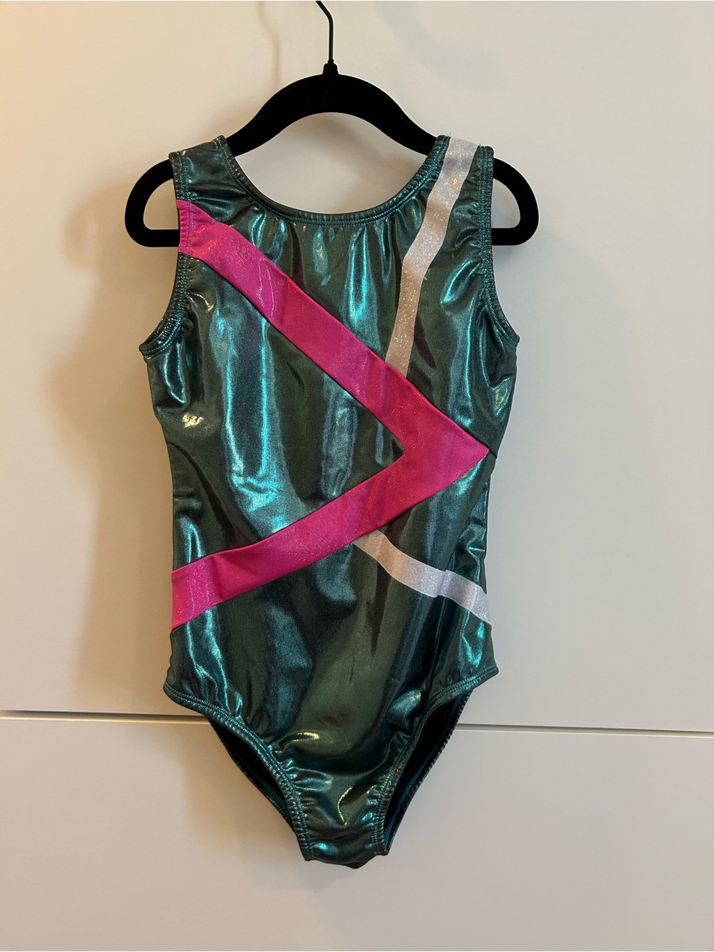 Dancina Shiny Teal and Gymnastics Leotard with Pink & Silver Accents - Size 8